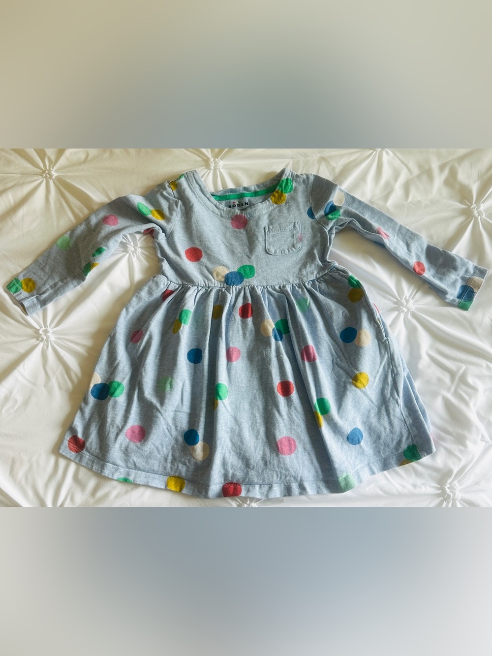 Boden Light Blue Polka Dot Long-Sleeve Dress